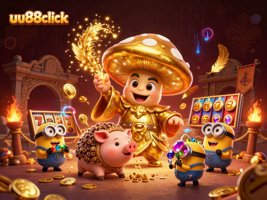 uu88click's magical golden wizard and pig create a treasure-filled casino adventure