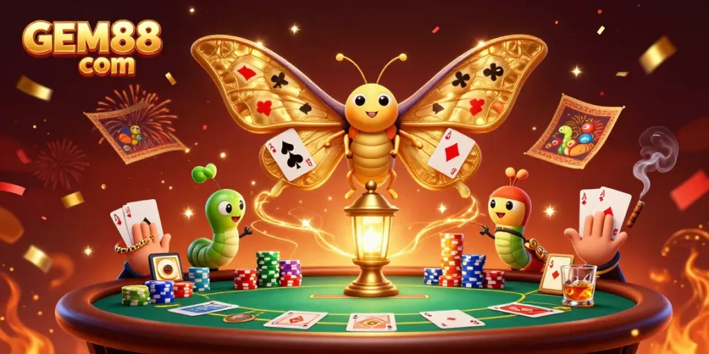 Experience lavish gaming at GEM88 com with dynamic casino elements and vibrant 3D illustration.