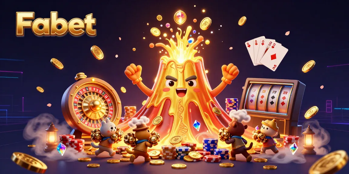 Experience thrilling casino excitement with Fabet's golden volcano treasure eruption and vibrant gaming elements.