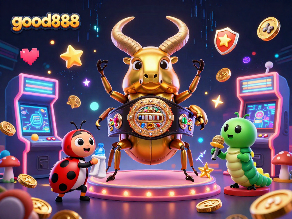 Score big with good888 in this vibrant 3D casino scene featuring adorable characters and gaming elements.