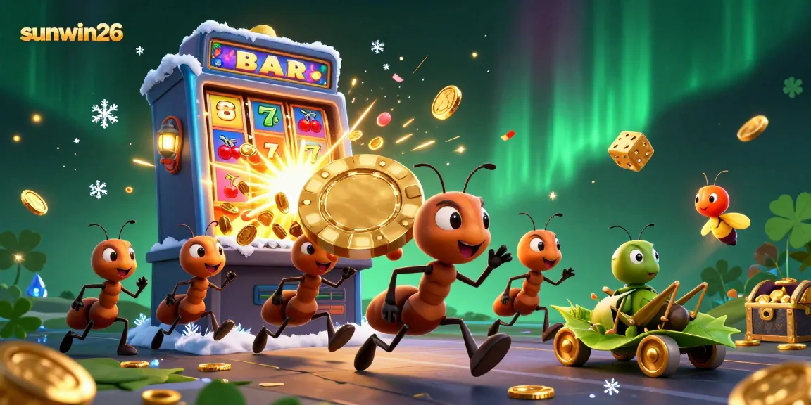 Experience casino excitement with sunwin26 as animated ants pull off a heist with a golden poker chip.