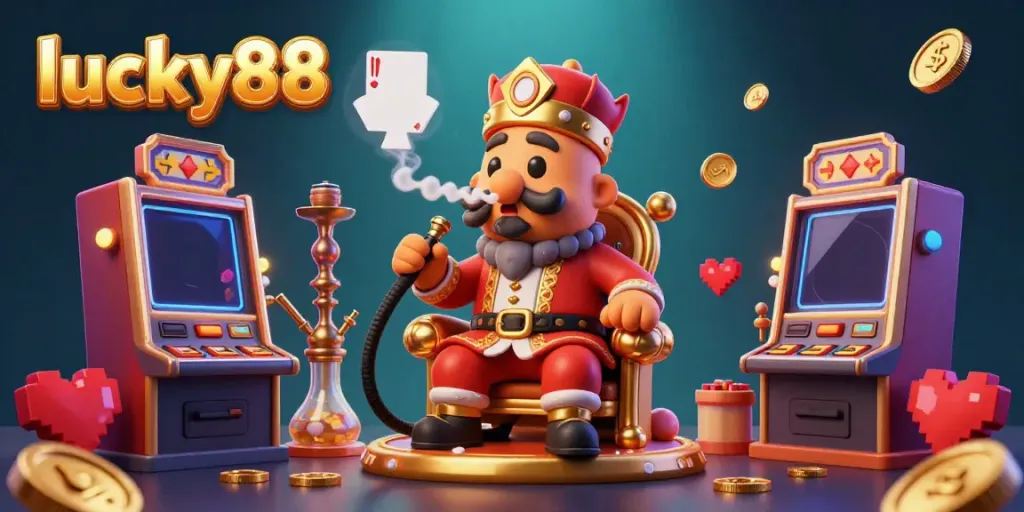 Spin the reels and win big at lucky88, featuring a vibrant caterpillar master in a golden throne.