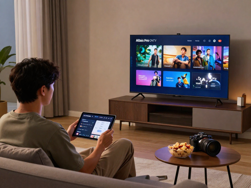 Expérience de divertissement avec l'application atlas pro ontv sur Smart TV et tablette.