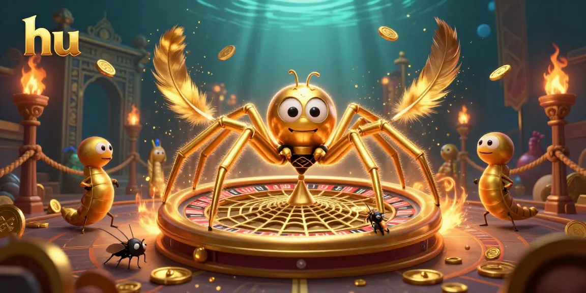 Experience the thrill of hu at MANCLUB with a golden spider and centipede croupier in an enticing gambling scene.