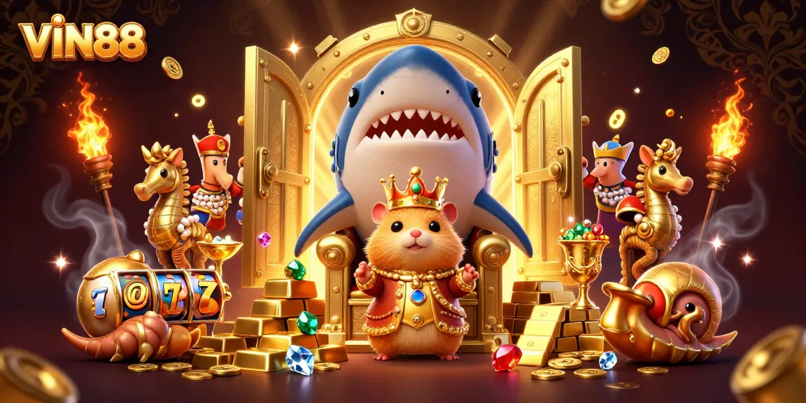 Experience thrilling gameplay at VIN88 with a golden hamster king in an opulent casino scene.