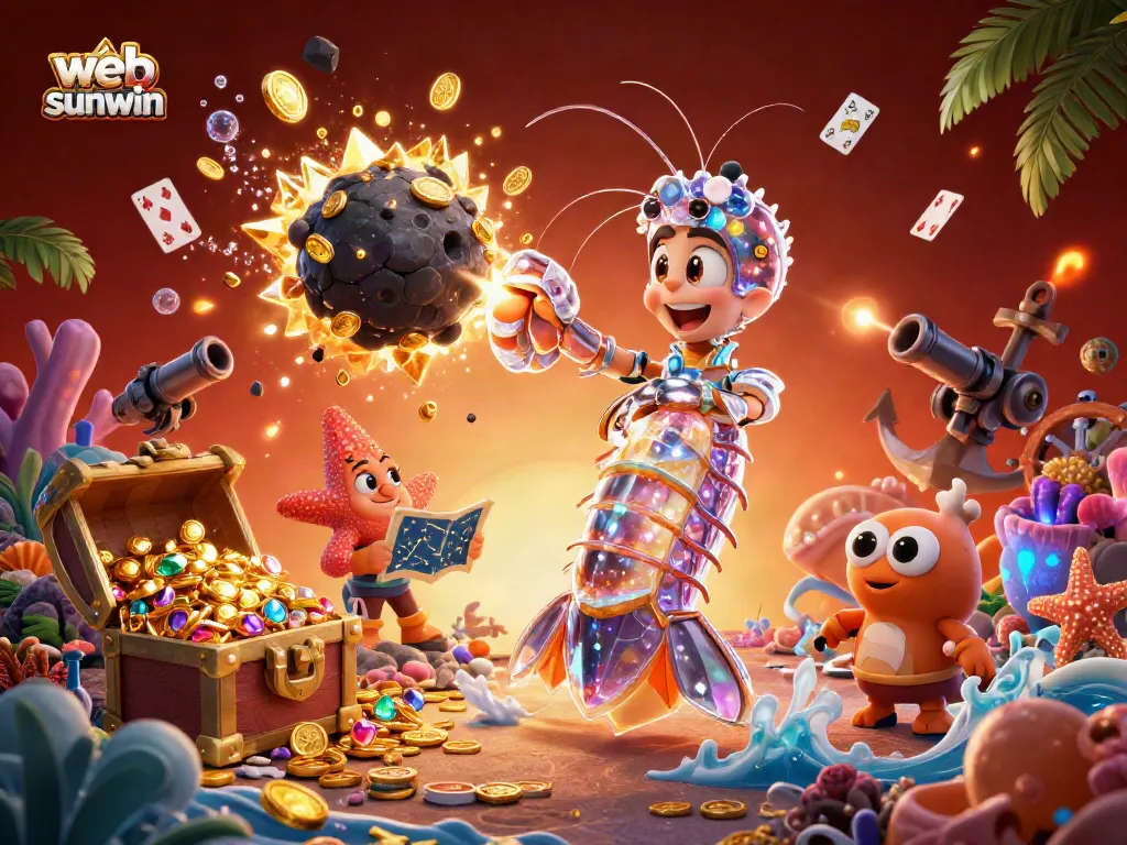 Experience the thrill at web sunwin with 3D characters battling in a vibrant casino landscape of gold coins and gems.