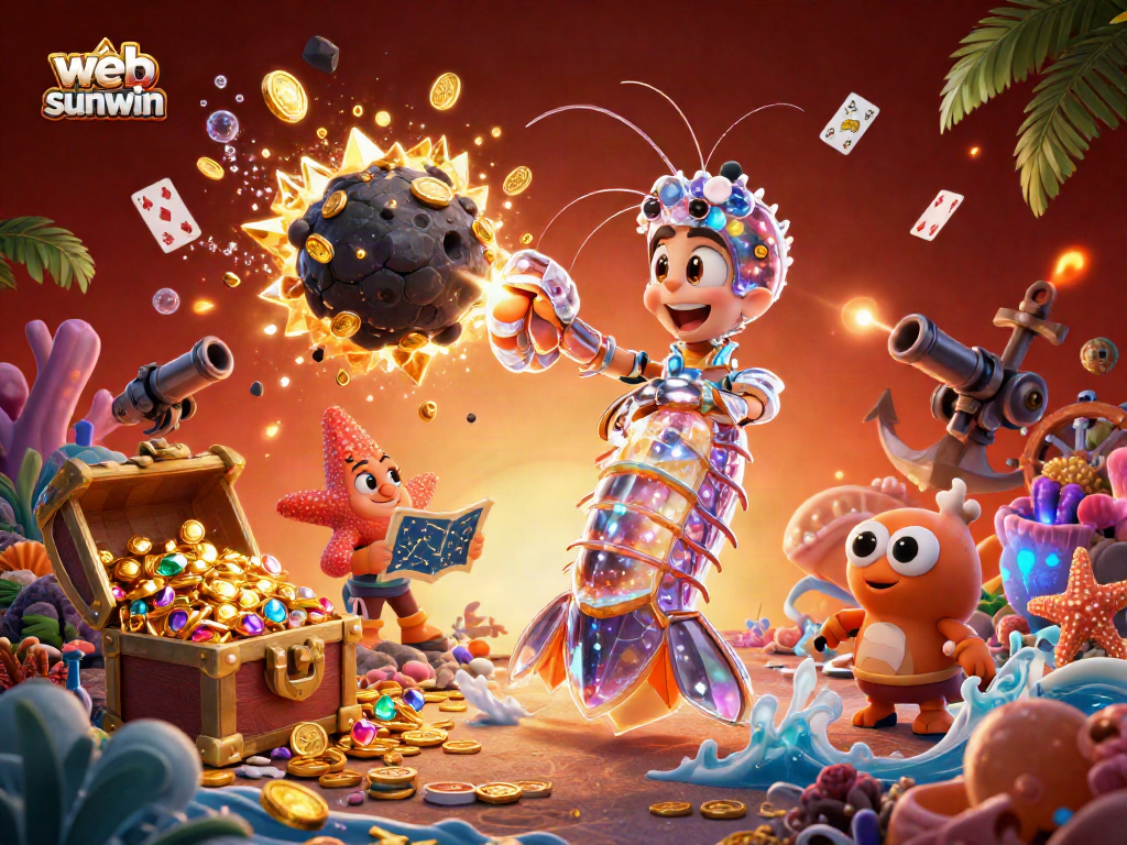 Experience the thrill at web sunwin with 3D characters battling in a vibrant casino landscape of gold coins and gems.