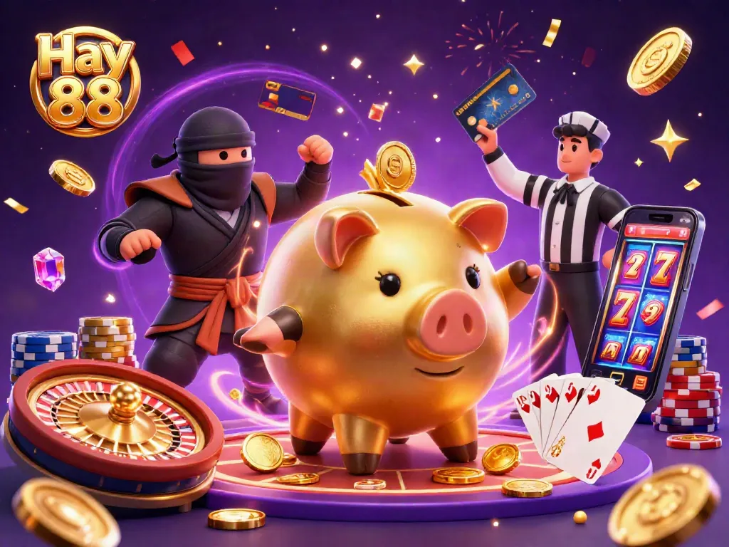 Experience the dynamic casino atmosphere of Hay 88 with golden piggy bank action!