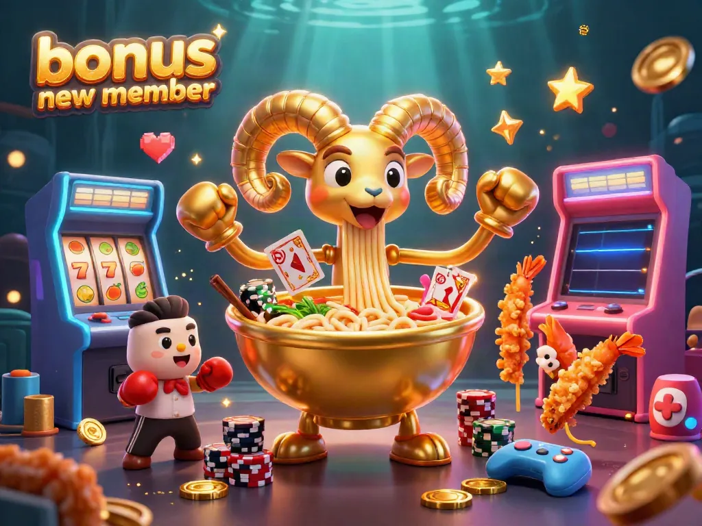 Experience the excitement of the bonus new member in a vibrant 3D casino scene with characters and gaming elements.