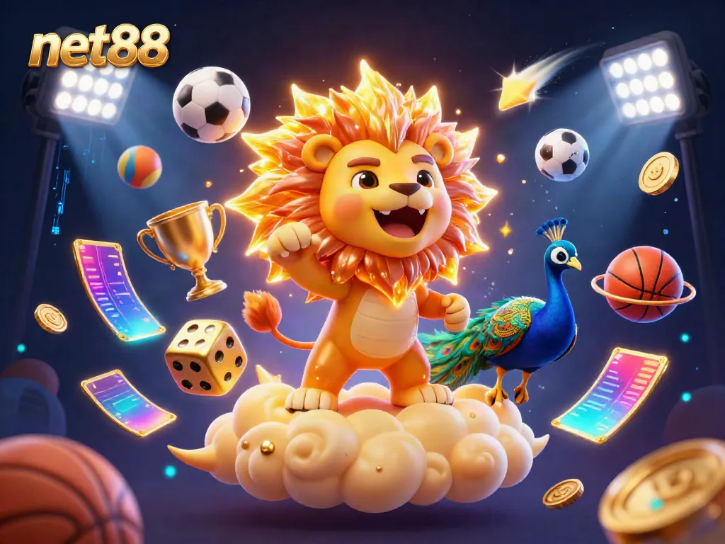 Engage in thrilling games at net88 with a vibrant casino illustration featuring exciting characters and elements.