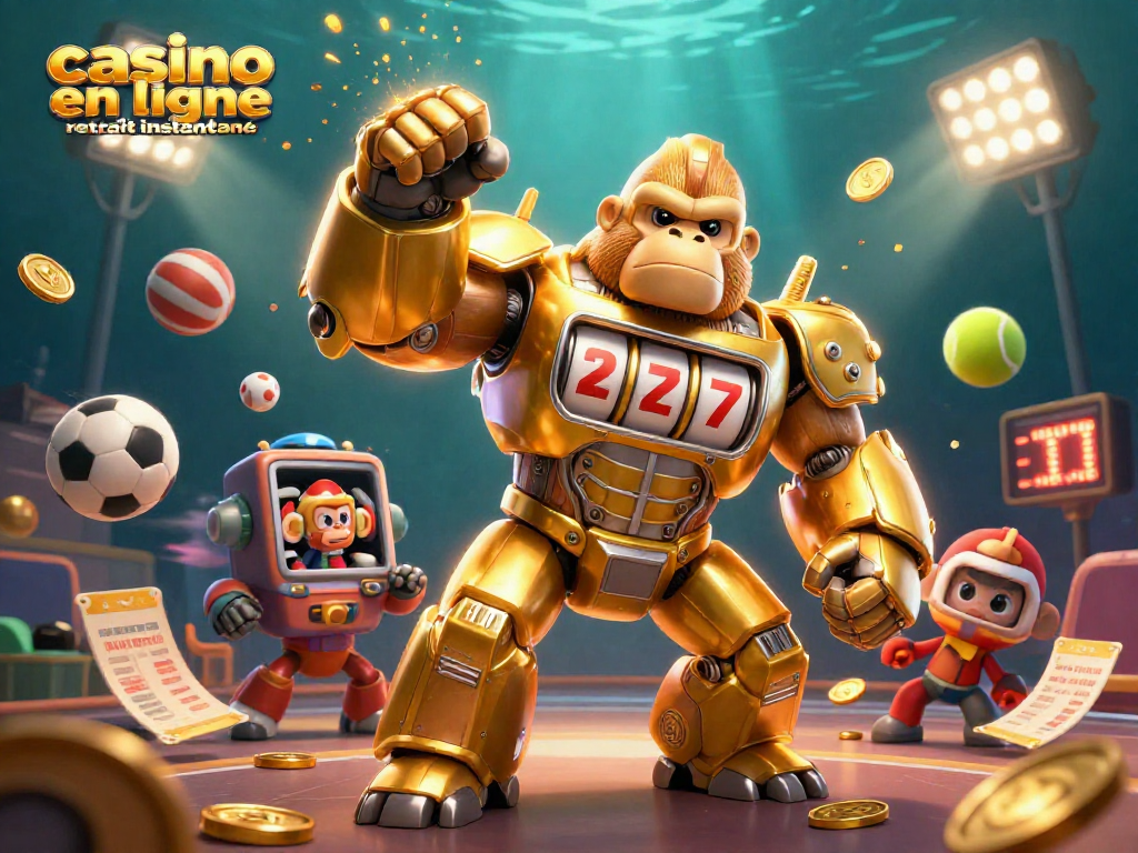 Casino en ligne retrait instantané : Une expérience immersive avec un gorille robot et des pièces d'or.
