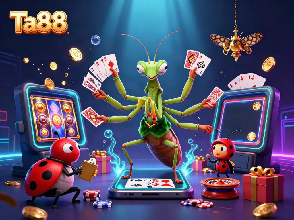 Experience thrilling gameplay at Ta88 with a huge praying mantis dealer and vibrant slot games.