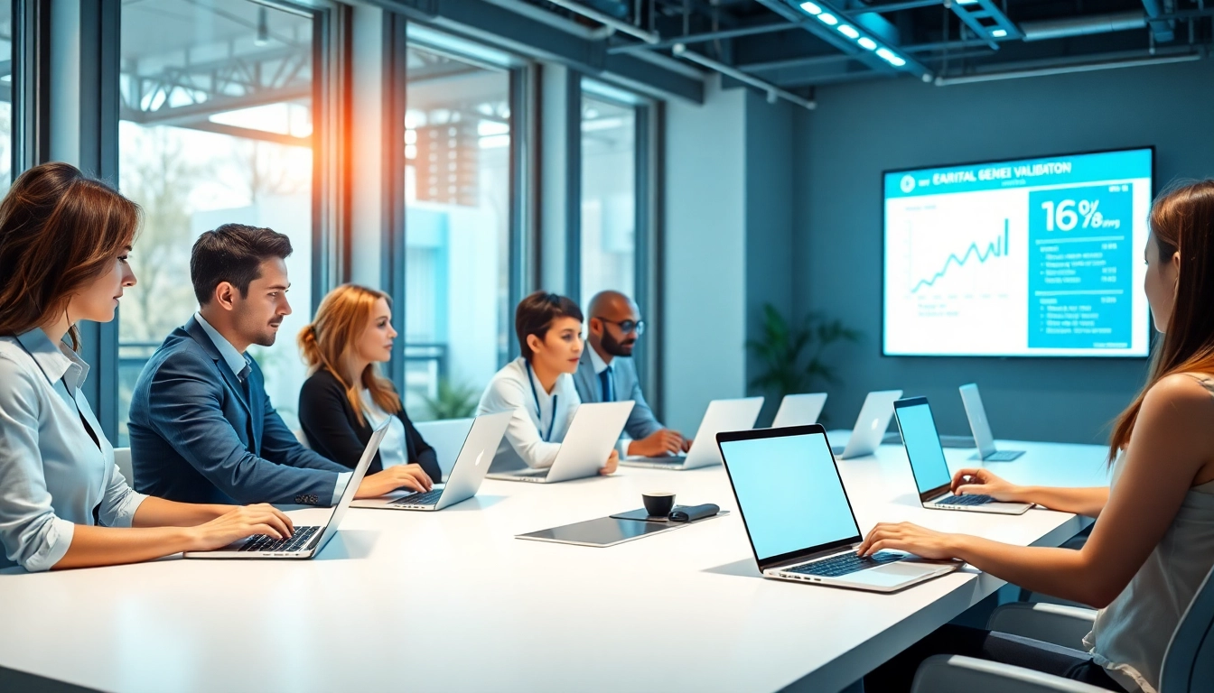 Processus de validation d’e-mail illustré dans un cadre de bureau moderne avec des professionnels du monde des affaires.