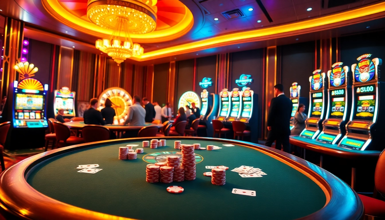 Excited players enjoying a luxurious casino experience at tr88bet, featuring poker games and roulette.