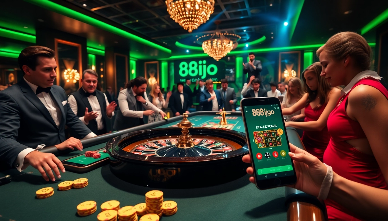 Jugadores entusiasmados apuestan en la glamorosa mesa de casino de 888jogo.