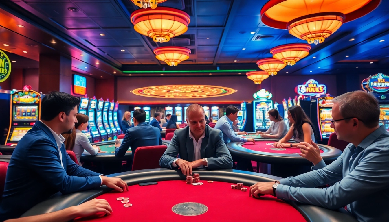 Engage in thrilling games at a casino en ligne with vibrant lights and dynamic players.