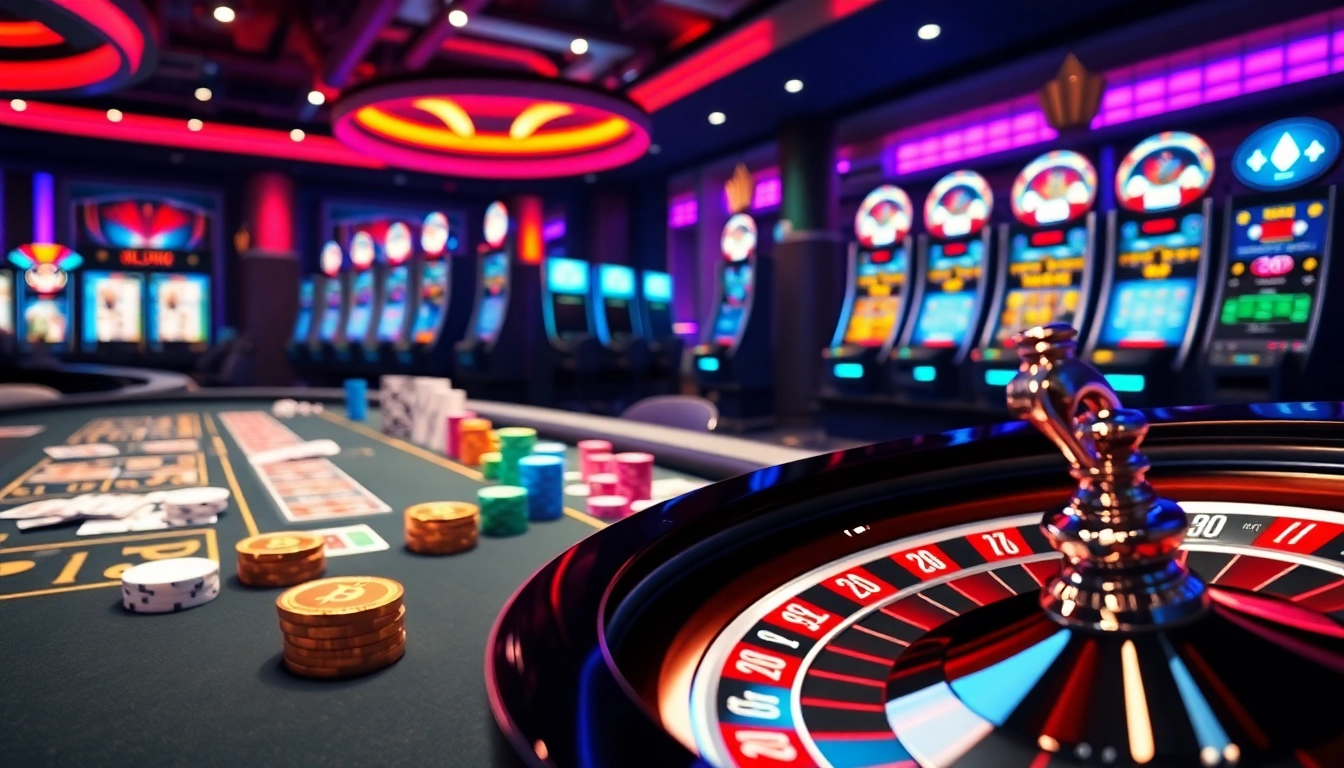 Engage with casino crypto games at a luxurious online gaming table filled with cards and chips.