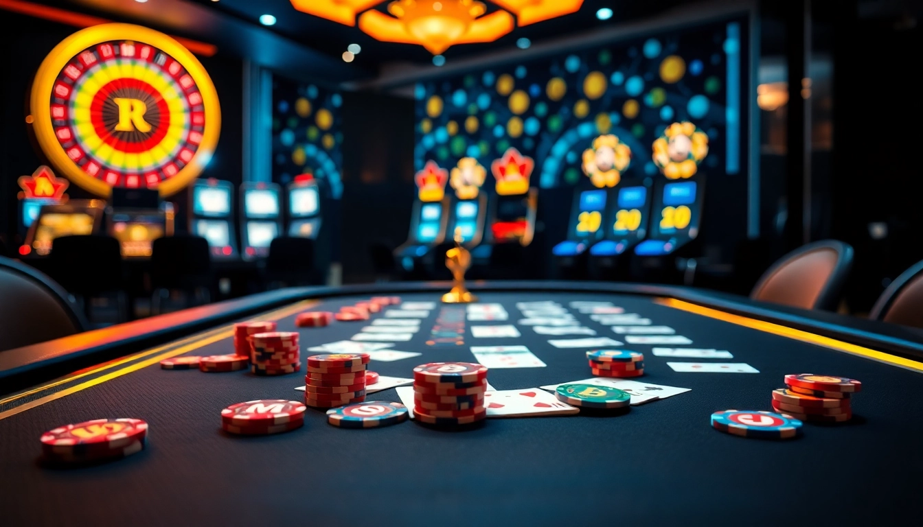 Bet on casino crypto games at a vibrant poker table with cards and chips.
