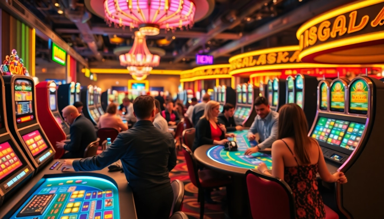 Vibrant casino en ligne francais gaming environment with players and colorful machines.