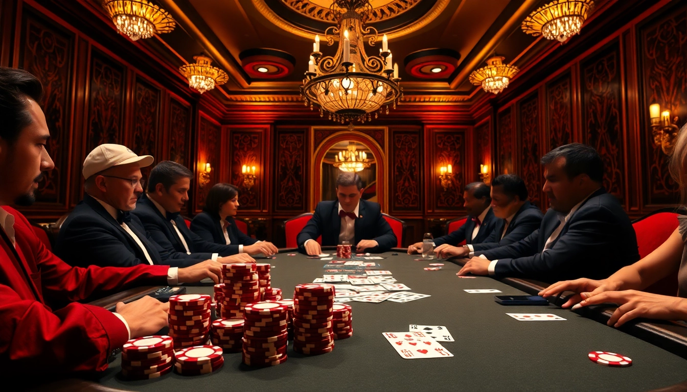 Engaged players at a high-stakes poker table embodying the thrill of gambling with 15lc88 betting slips.