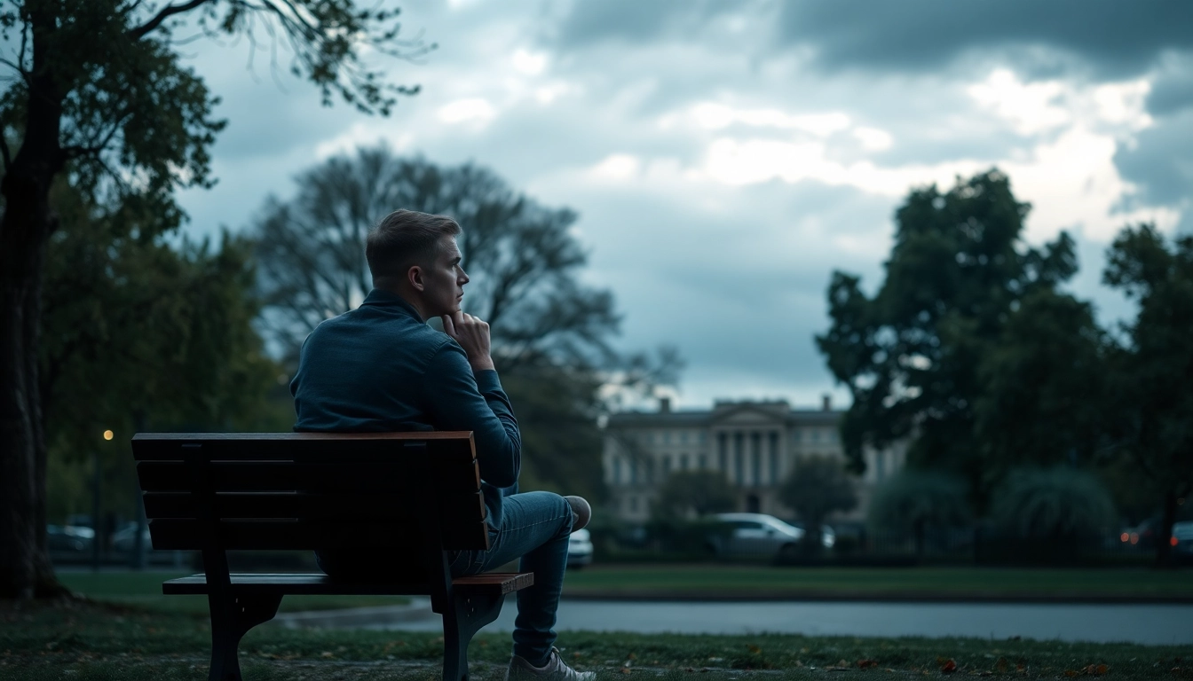 Visual representation of depression symptoms featuring a person contemplatively seated in a park.