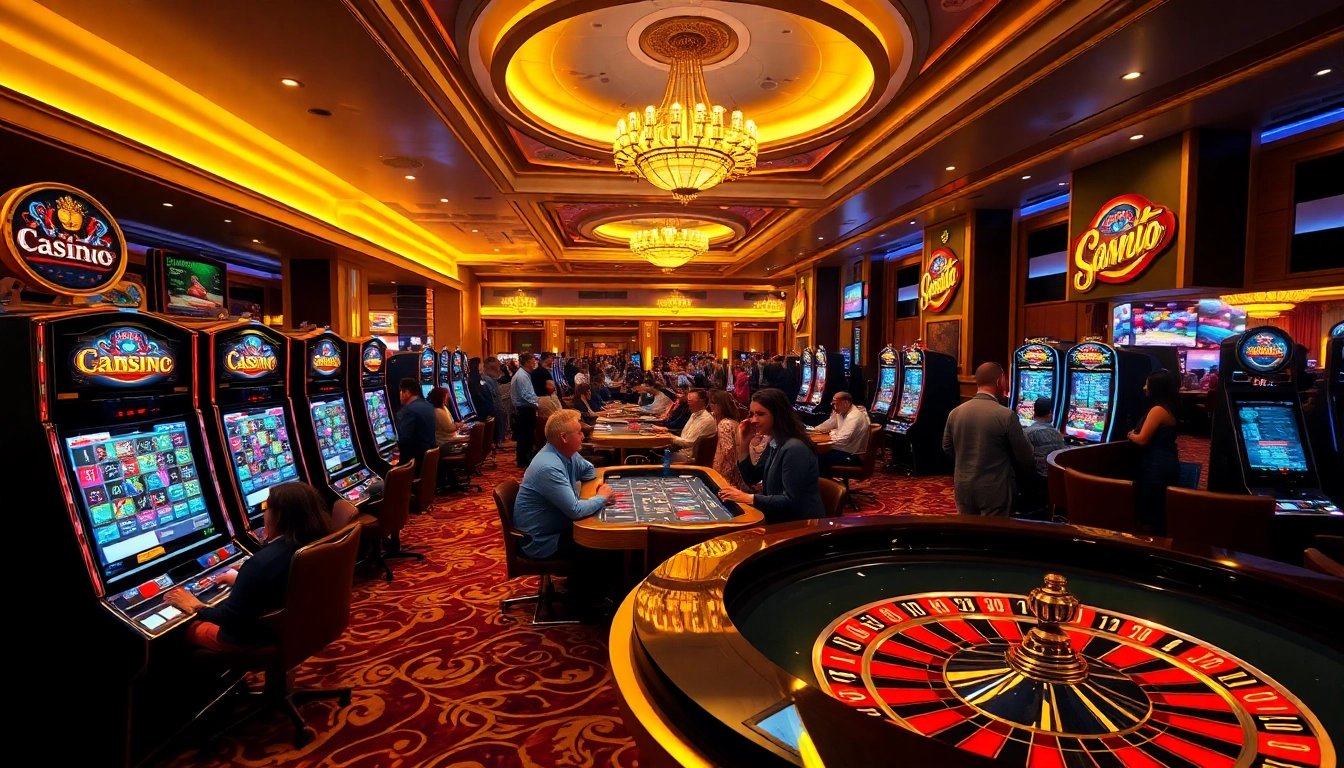 Jouer à des jeux de casino en ligne France dans une salle de jeux élégante et animée.