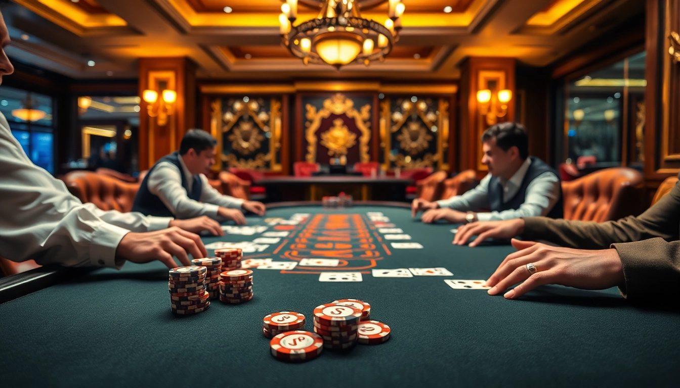 Profitez d'un casino en ligne fiable avec des joueurs engagés dans une partie élégante de blackjack.