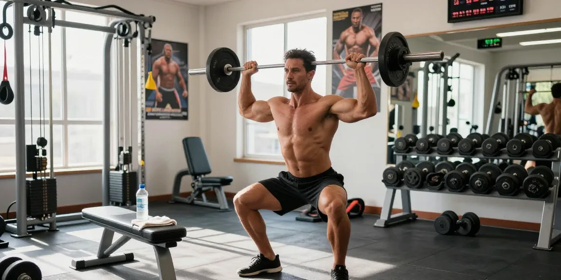 Bodybuilder à la Boutique de Stéroïdes soulevant des poids dans une salle de gym moderne avec un éclairage naturel