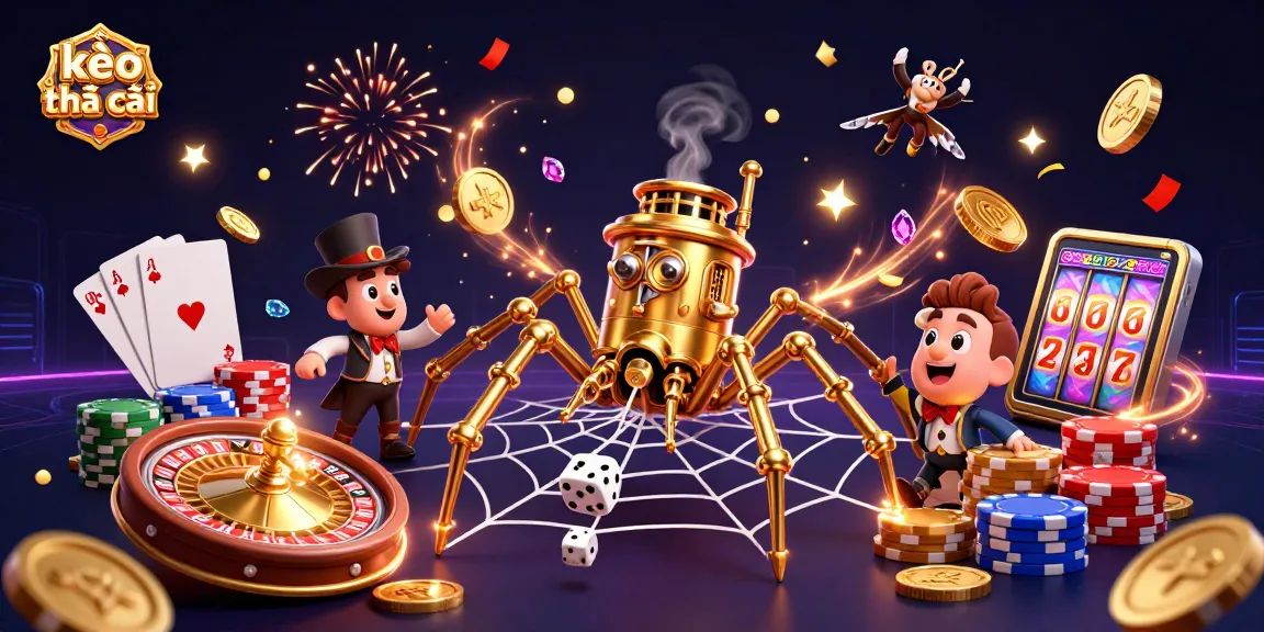 Experience kèo nhà cái dynamics with rich 3D illustration showcasing lively casino elements and vibrant characters.