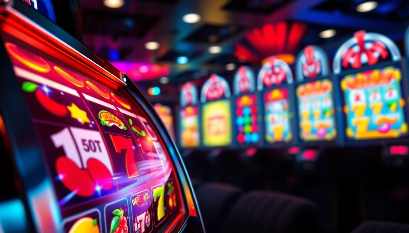 Machines à sous en ligne captivantes avec des symboles vibrants dans un casino.