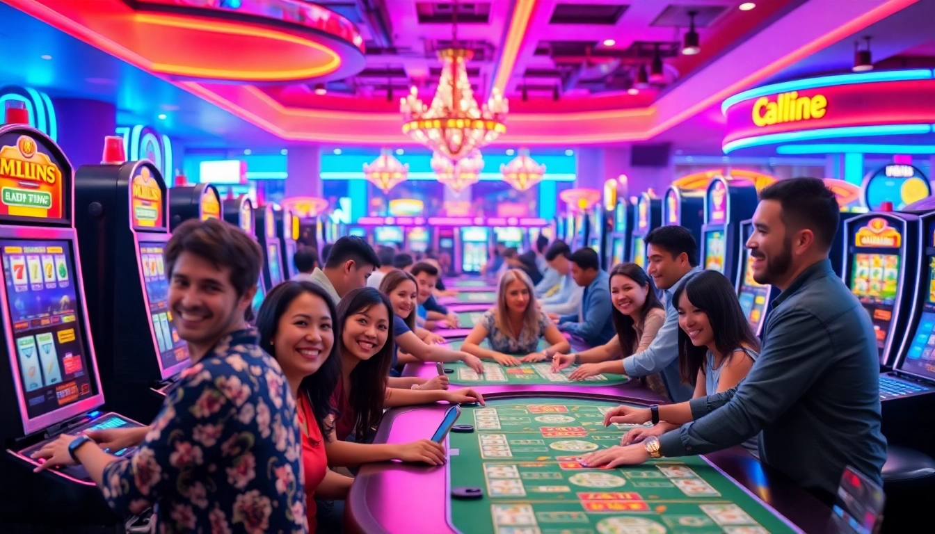 Jouer à casino en ligne dans une ambiance vibrante avec des joueurs heureux.