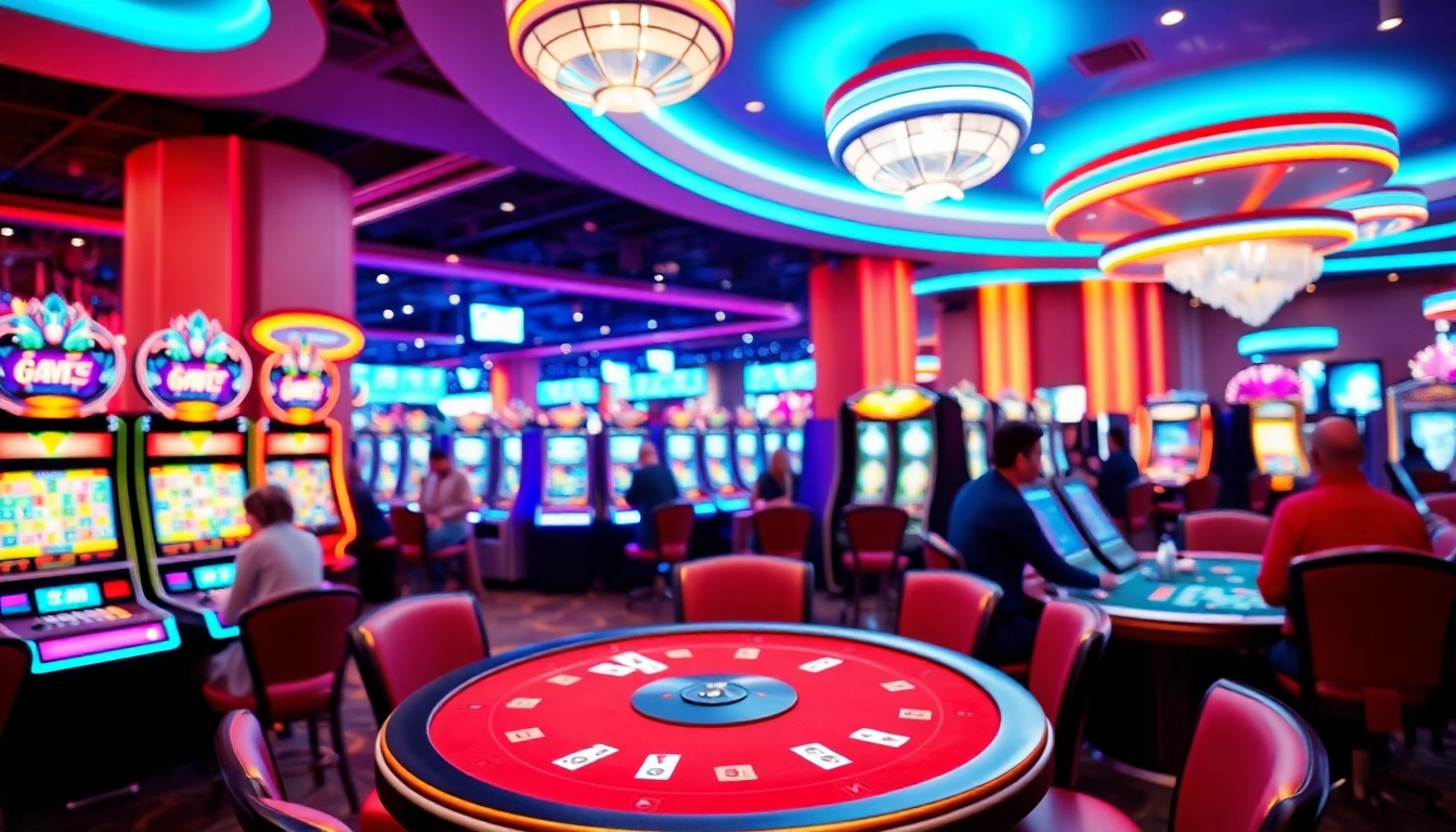 Joueurs engagés dans un casino sans kyc avec des tables de jeu animées et une ambiance brillante. related image