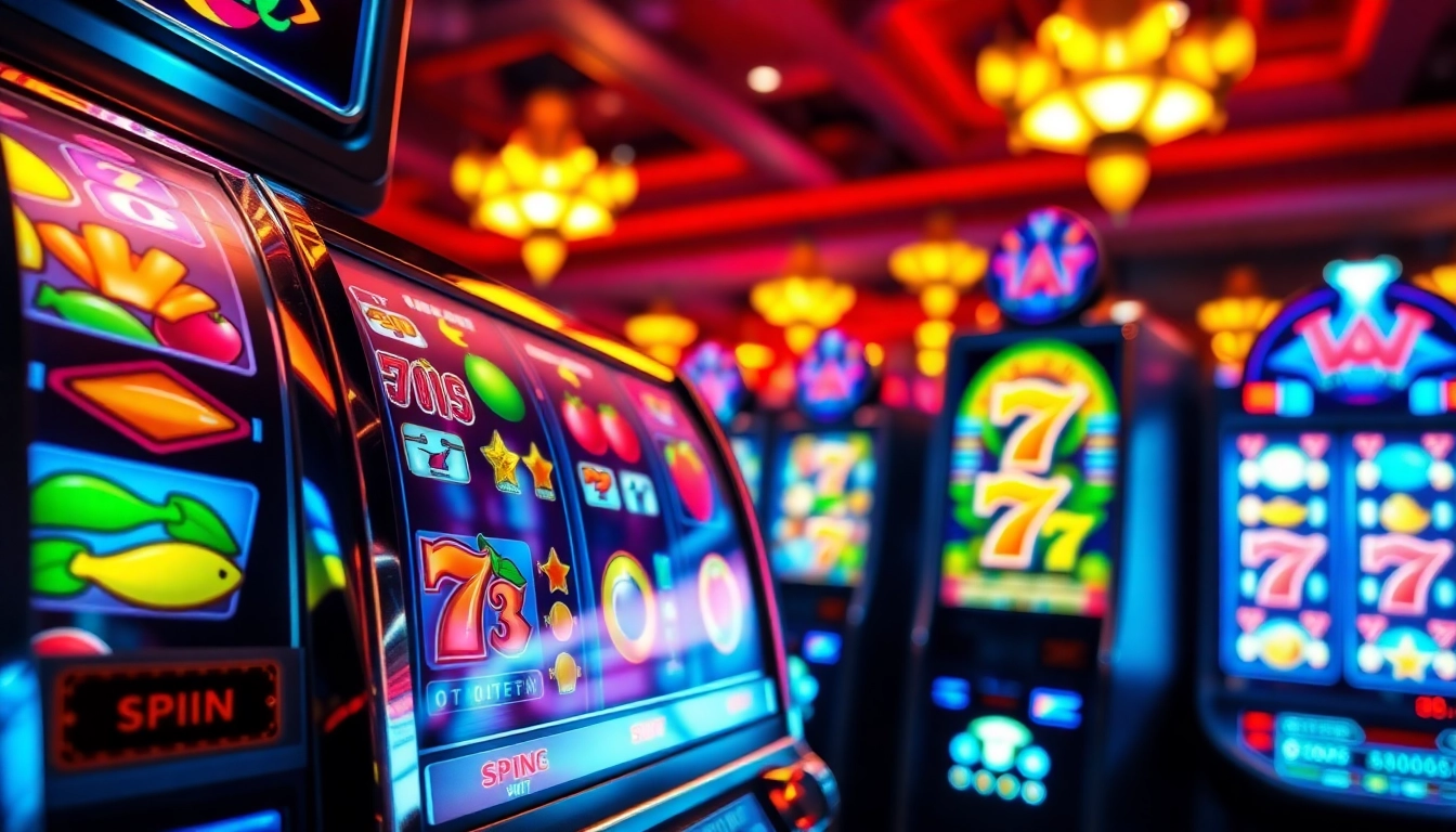 Machines à sous en ligne captivantes avec des symboles vibrants dans un casino. related image