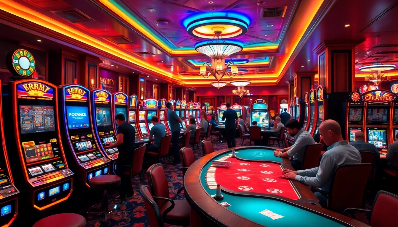 Profitez de jeux dans un casino sans kyc, ambiance dynamique illuminée par des lumières douces.