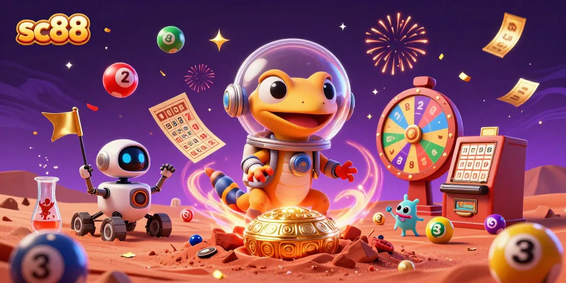 Experience the thrilling entertainment of sc88 with a Martian gecko uncovering a golden casino.