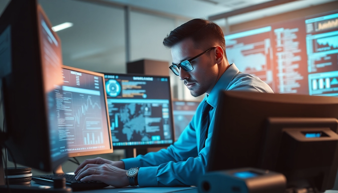 Analyse des données sur l'application espion par un expert en cybersécurité dans un bureau moderne.