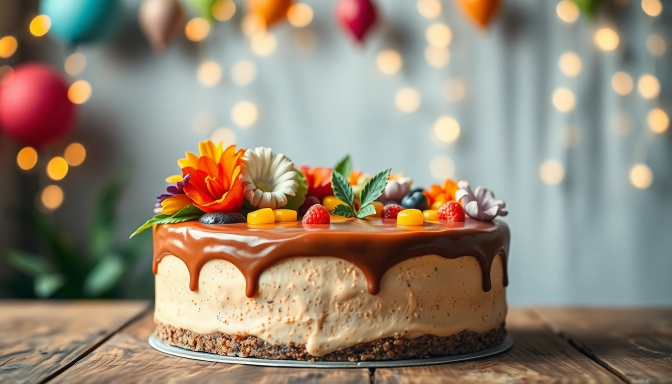 Créez une expérience mémorable avec un VEGAN BIRTHDAY CAKE luxueusement décoré.