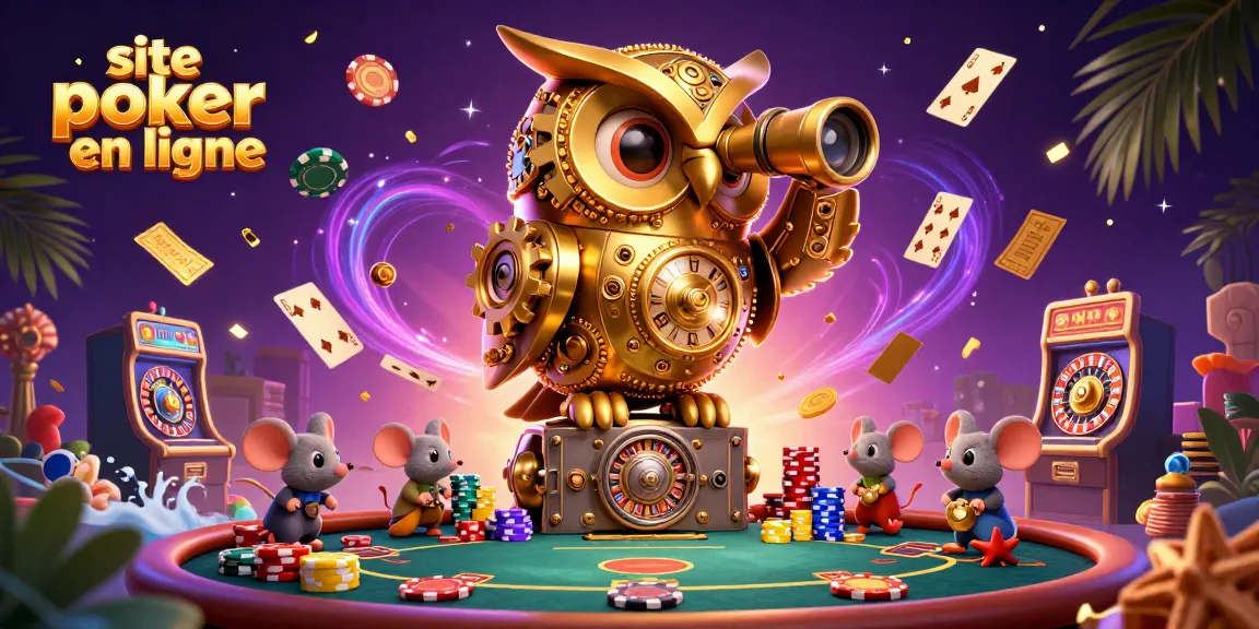 Jouez au poker en ligne sur le site poker en ligne avec des personnages animés et des multislots en arrière-plan.