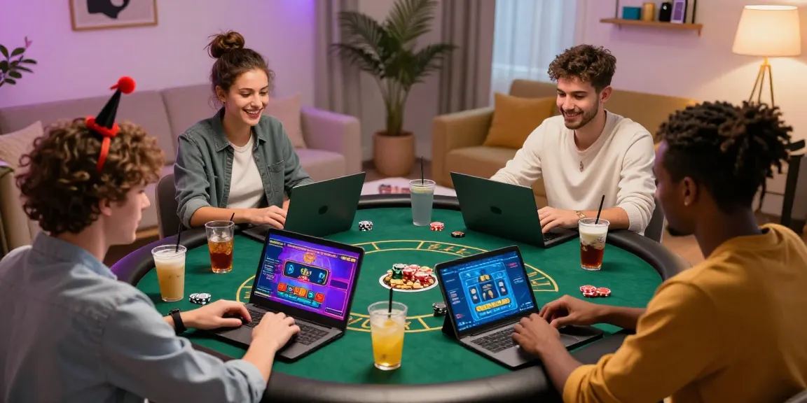Amis profitant d'une session de jeux de casino en ligne dans un cadre convivial.