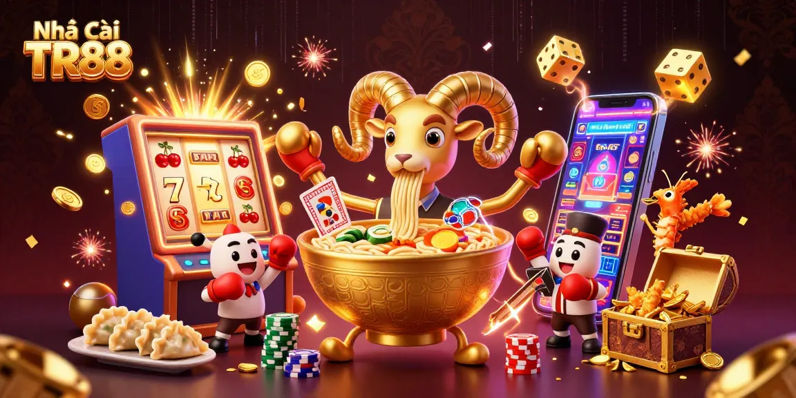 Experience thrilling action at Nhà cái TR88 with a vibrant casino scene featuring jackpot winnings and dynamic characters.