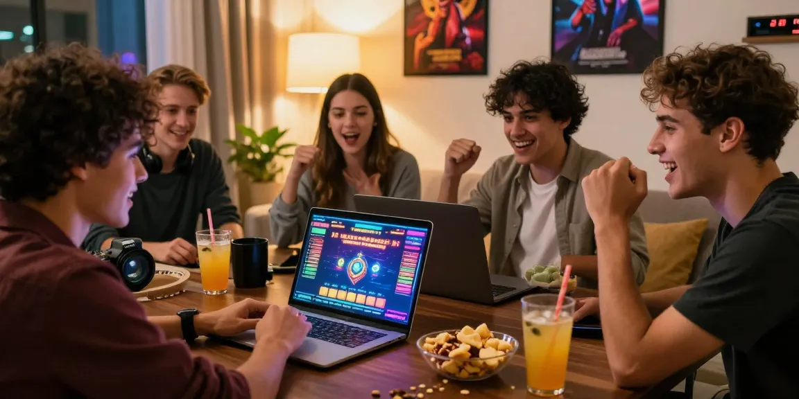 Scène de jeu de casino en ligne France légal avec un groupe d'amis s'amusant dans un cadre accueillant.