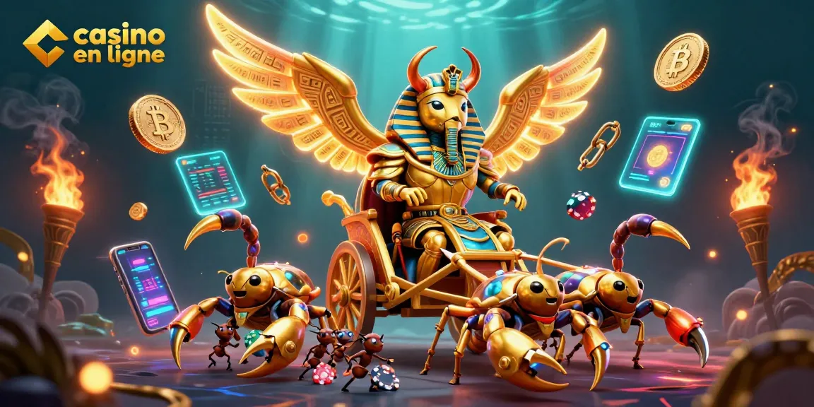 Jouer au casino en ligne avec des personnages en 3D colorés et des éléments de crypto-monnaie scintillants.