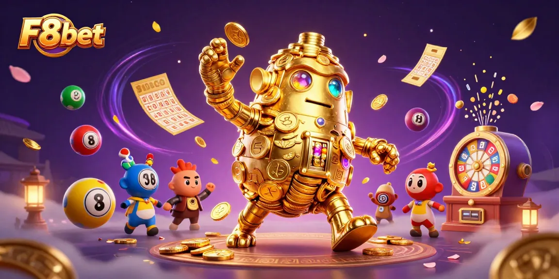 Experience winning fun at F8bet with dynamic lottery balls and a golden golem!