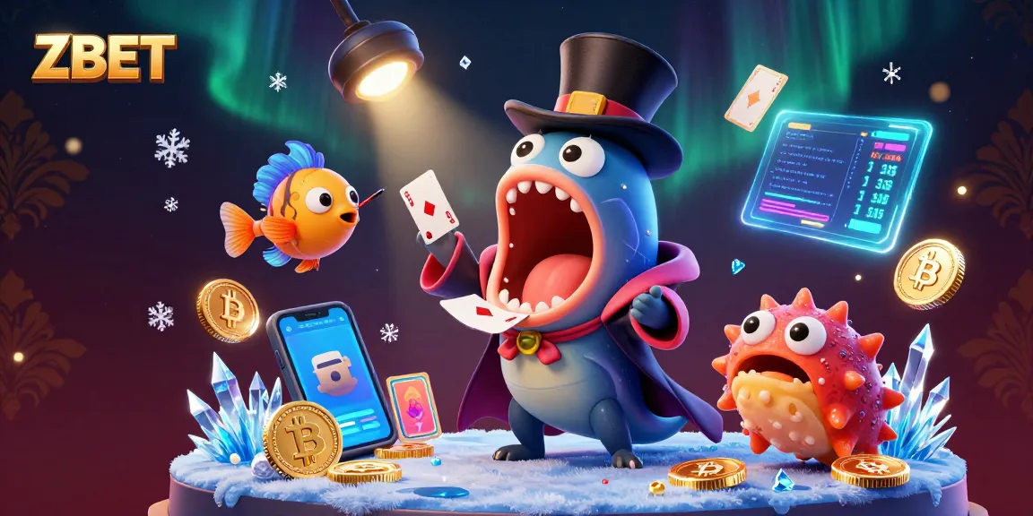 ZBET showcases a magical underwater casino experience with colorful characters and digital coins.