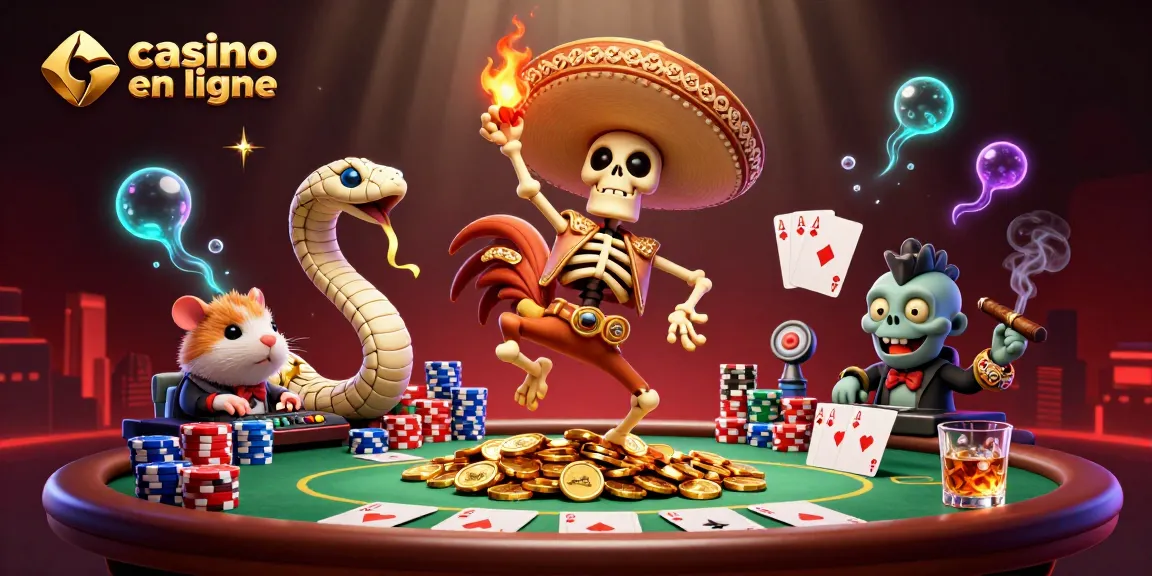 Danse victorieux d'un coq en mariachi sur un tas de pièces d'or dans le casino en ligne.