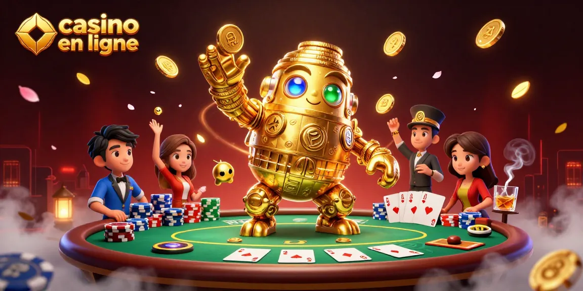 Illustration de casino en ligne avec un golem doré et des symboles de machines à sous