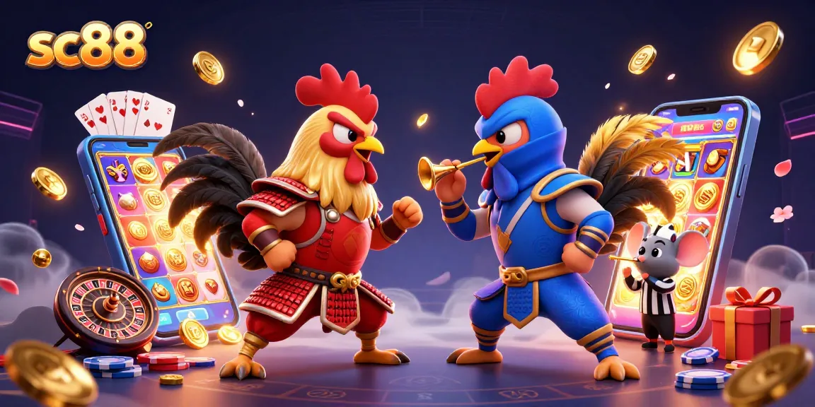 Engage with sc88's thrilling cockfighting scene featuring dynamic 3D elements and action-packed atmosphere.