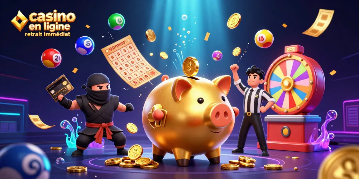 Visualisez la chance avec cette illustration dynamique de casino en ligne retrait immédiat, où un sumo et un ninja s'affrontent.