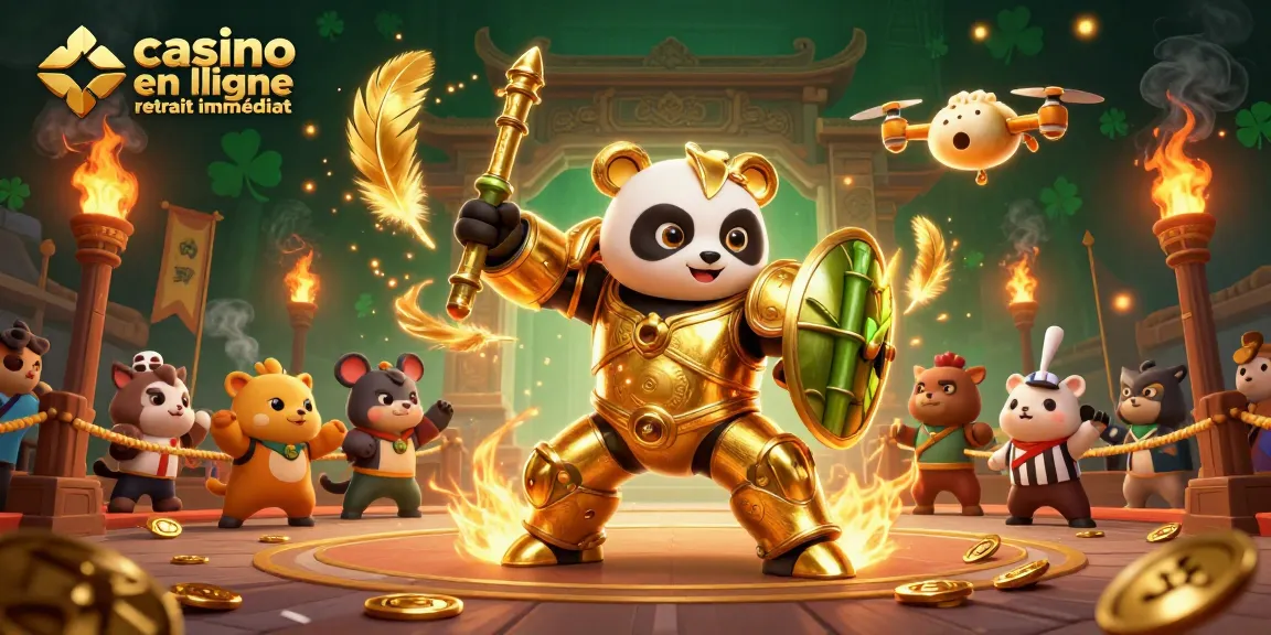 Casino en ligne retrait immédiat : plongez dans l'univers des jeux d'argent avec un panda pilote en pleine action.
