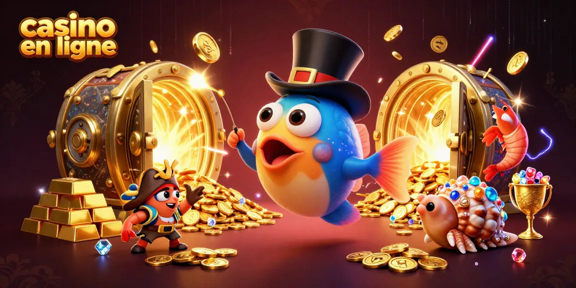 Plongez dans l'univers des jeux avec le casino en ligne, où un poisson à lanterne attire des pièces d'or scintillantes.